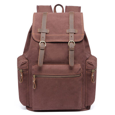 Vintage Canvas Rucksack Leather Trim Travel Hiking Backpack 24L