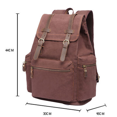 Vintage Canvas Rucksack Leather Trim Travel Hiking Backpack 24L