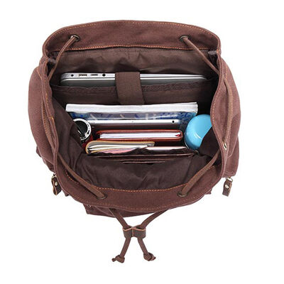 Vintage Canvas Rucksack Leather Trim Travel Hiking Backpack 24L