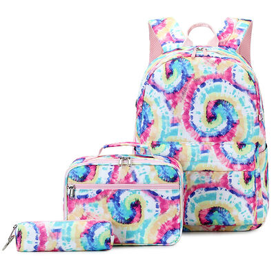 Tie Dye 3 Piece Student Bookbag Set Printed Lunch Tote 20L Water Resistant