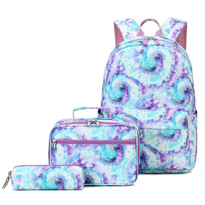 Tie Dye 3 Piece Student Bookbag Set Printed Lunch Tote 20L Water Resistant