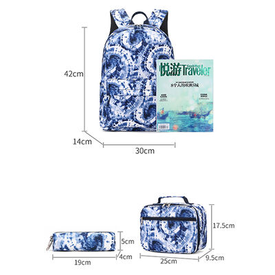 Tie Dye 3 Piece Student Bookbag Set Printed Lunch Tote 20L Water Resistant