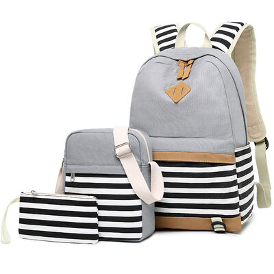 Canvas Stripe 3 Piece Casual Student Bookbag Set 23L Water Resistant