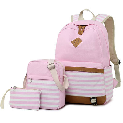 Canvas Stripe 3 Piece Casual Student Bookbag Set 23L Water Resistant