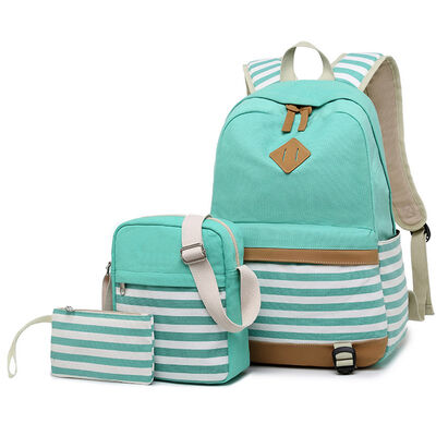 Canvas Stripe 3 Piece Casual Student Bookbag Set 23L Water Resistant