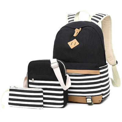 Canvas Stripe 3 Piece Casual Student Bookbag Set 23L Water Resistant