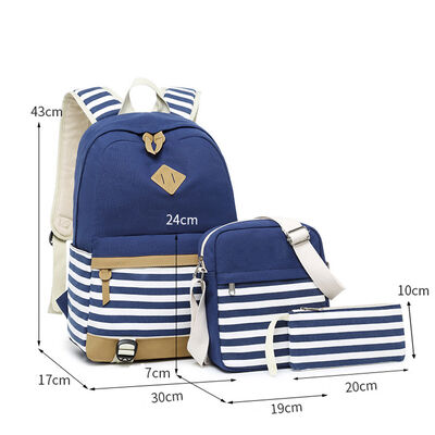 Canvas Stripe 3 Piece Casual Student Bookbag Set 23L Water Resistant