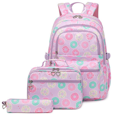Cute Donut 3 Piece Campus Backpack Set Large Multi Pocket 23L
