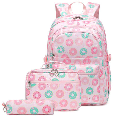 Cute Donut 3 Piece Campus Backpack Set Large Multi Pocket 23L