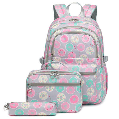 Cute Donut 3 Piece Campus Backpack Set Large Multi Pocket 23L