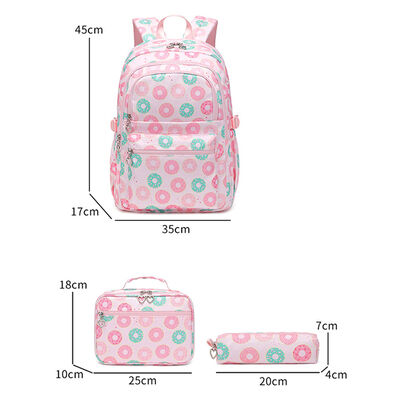 Cute Donut 3 Piece Campus Backpack Set Large Multi Pocket 23L