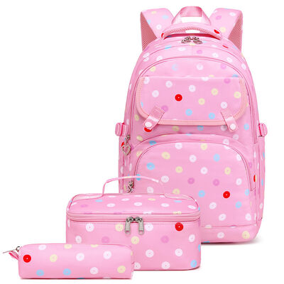 Polka Dot 3 Piece Waterproof Student Backpack Set Large Travel Bookbag 30L