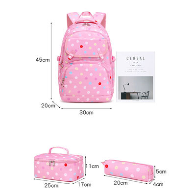 Polka Dot 3 Piece Waterproof Student Backpack Set Large Travel Bookbag 30L