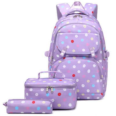 Polka Dot 3 Piece Waterproof Student Backpack Set Large Travel Bookbag 30L
