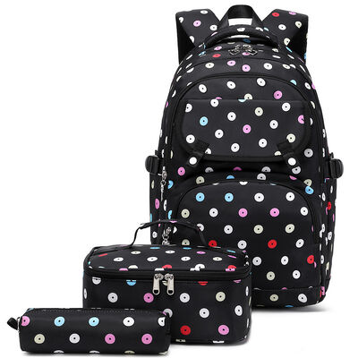 Polka Dot 3 Piece Waterproof Student Backpack Set Large Travel Bookbag 30L