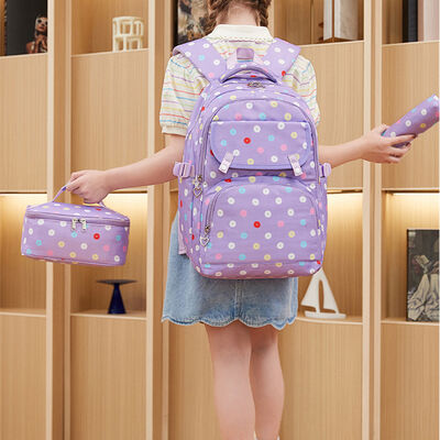 Polka Dot 3 Piece Waterproof Student Backpack Set Large Travel Bookbag 30L