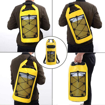 10L Waterproof Roll Top Dry Bag Backpack Front Mesh Grid Pack