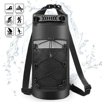 10L Waterproof Roll Top Dry Bag Backpack Front Mesh Grid Pack
