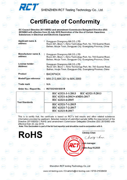 China Dongguan Changrong Gift Co., Ltd. certification